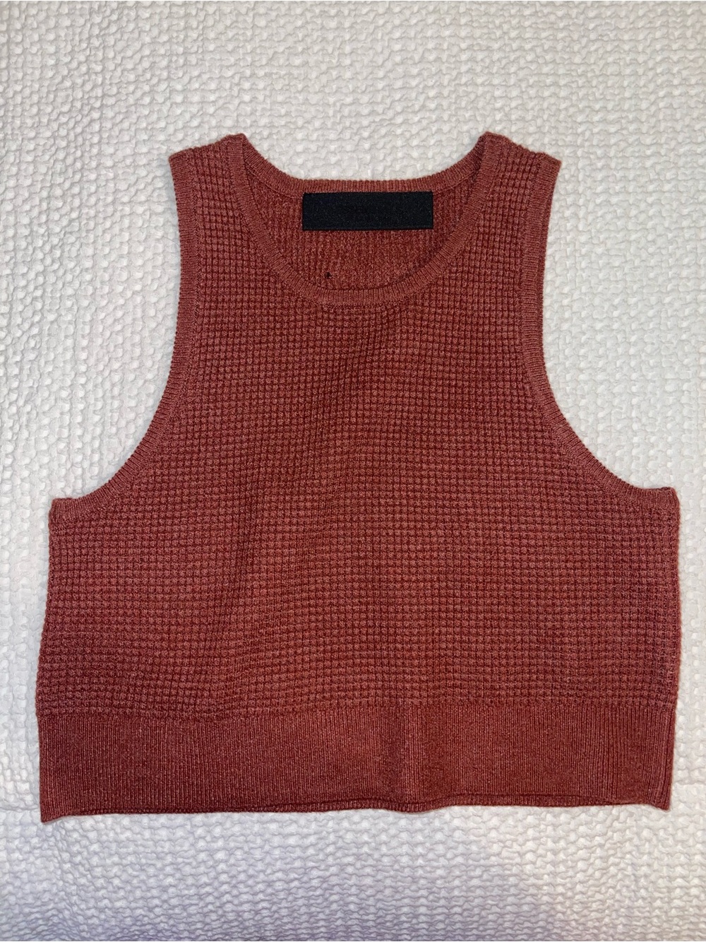 Essentials Waffle Knit Cropped Tank in Rust